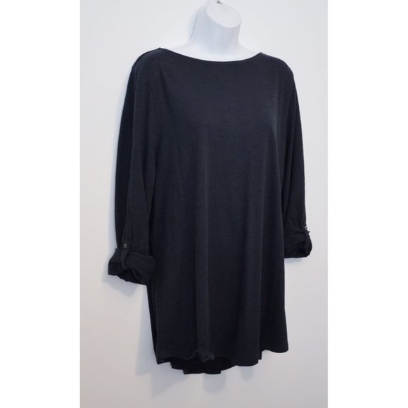 J Jill Top XL NEW Navy Blue Button Tab Sleeve Tunic Relaxed Generous Fit - Picture 3 of 9